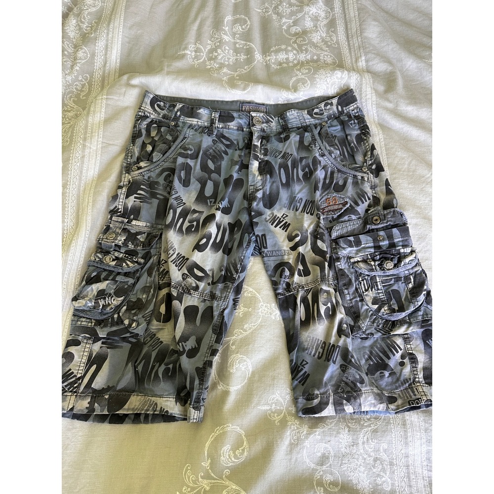 Fashion Don Gan Wang Cargo Shorts Mens 34 Graphic Print Camo Streetwear Pocket